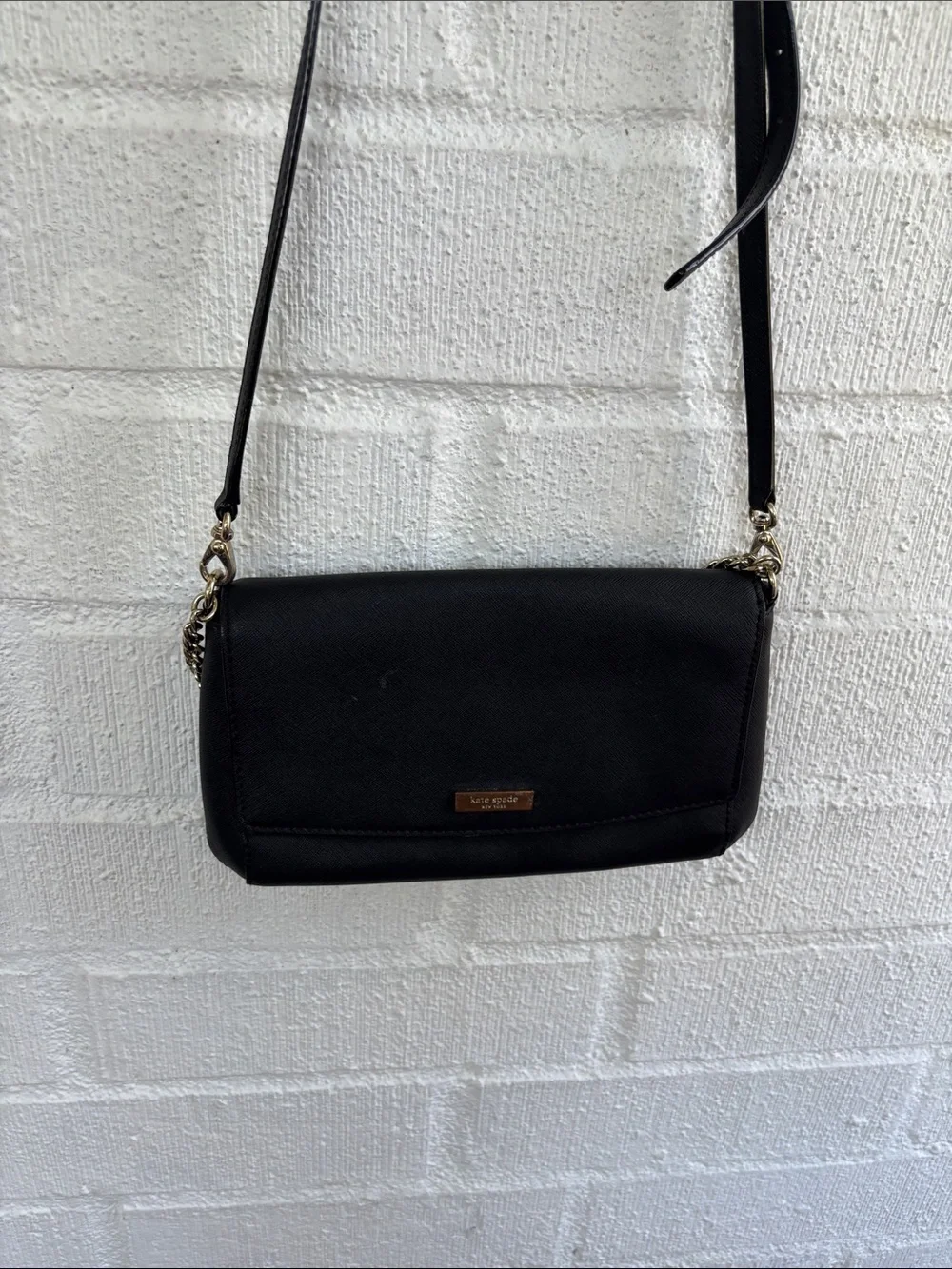 kate spade Leather Black Saffiano Chain Strap Crossbody